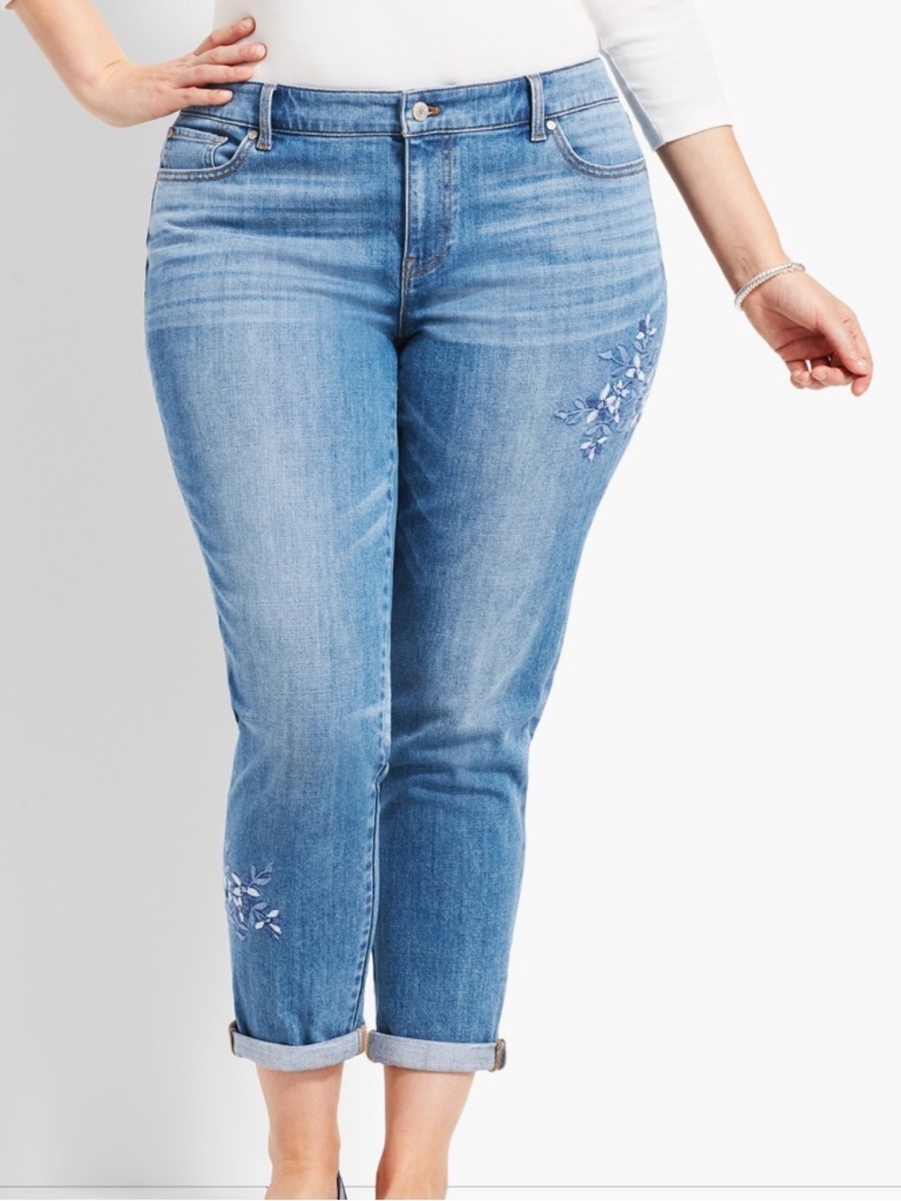 Talbots Flawless Embroidered Curvy Medium Blue Wash Girlfriend Jeans 16W - Picture 1 of 11